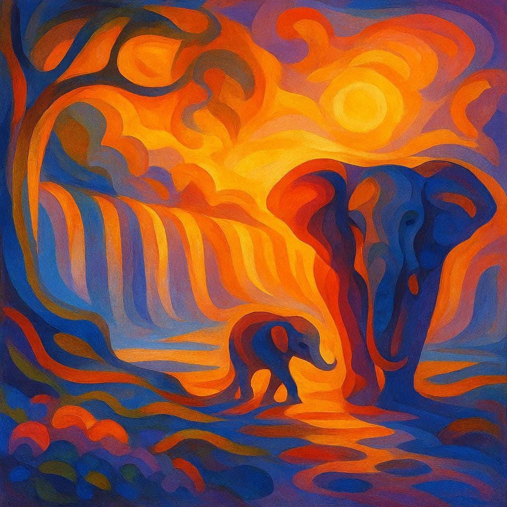 Abstract Elephant Art Print | Vibrant Sunset Safari Painting | Colorful Wildlife Wall art | Modern Animal