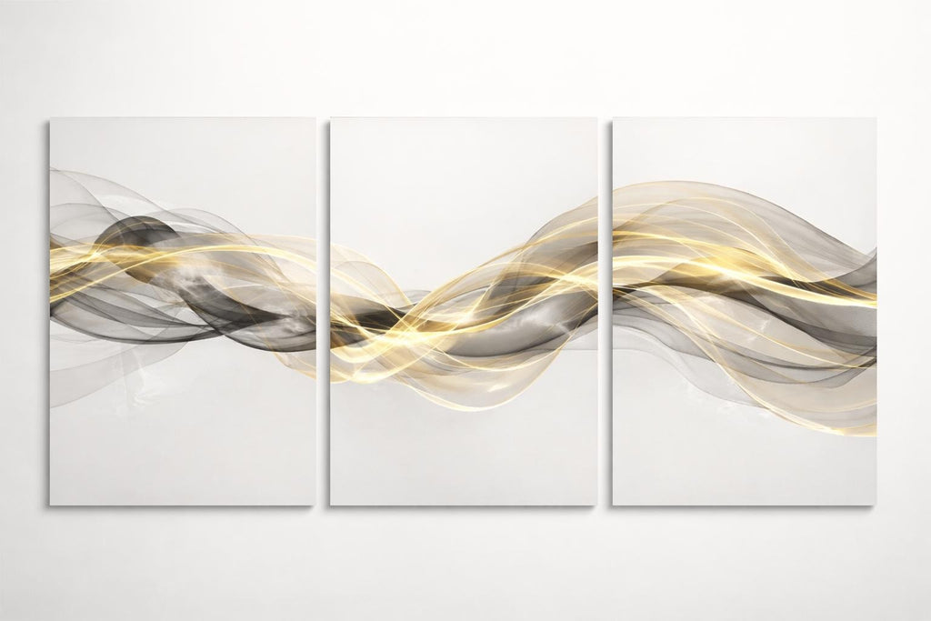 Abstract Gold Ribbon Triptych, Modern Neutral Art (PDF Download Set of 3)
