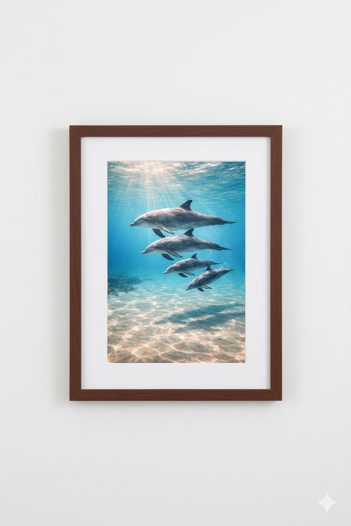 Dolphins Swimming Wall Art Printable | Ocean Nursery Decor | Calm Marine Life Art | Dolphin Family Print | Instant Download