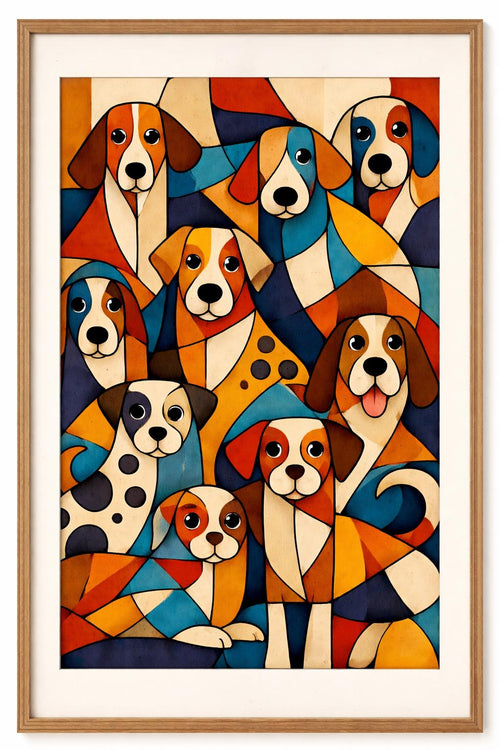 Abstract Cubist Dogs Wall Art Printable, Modern Geometric Dog Art, Colorful Contemporary Pet Artwork Download
