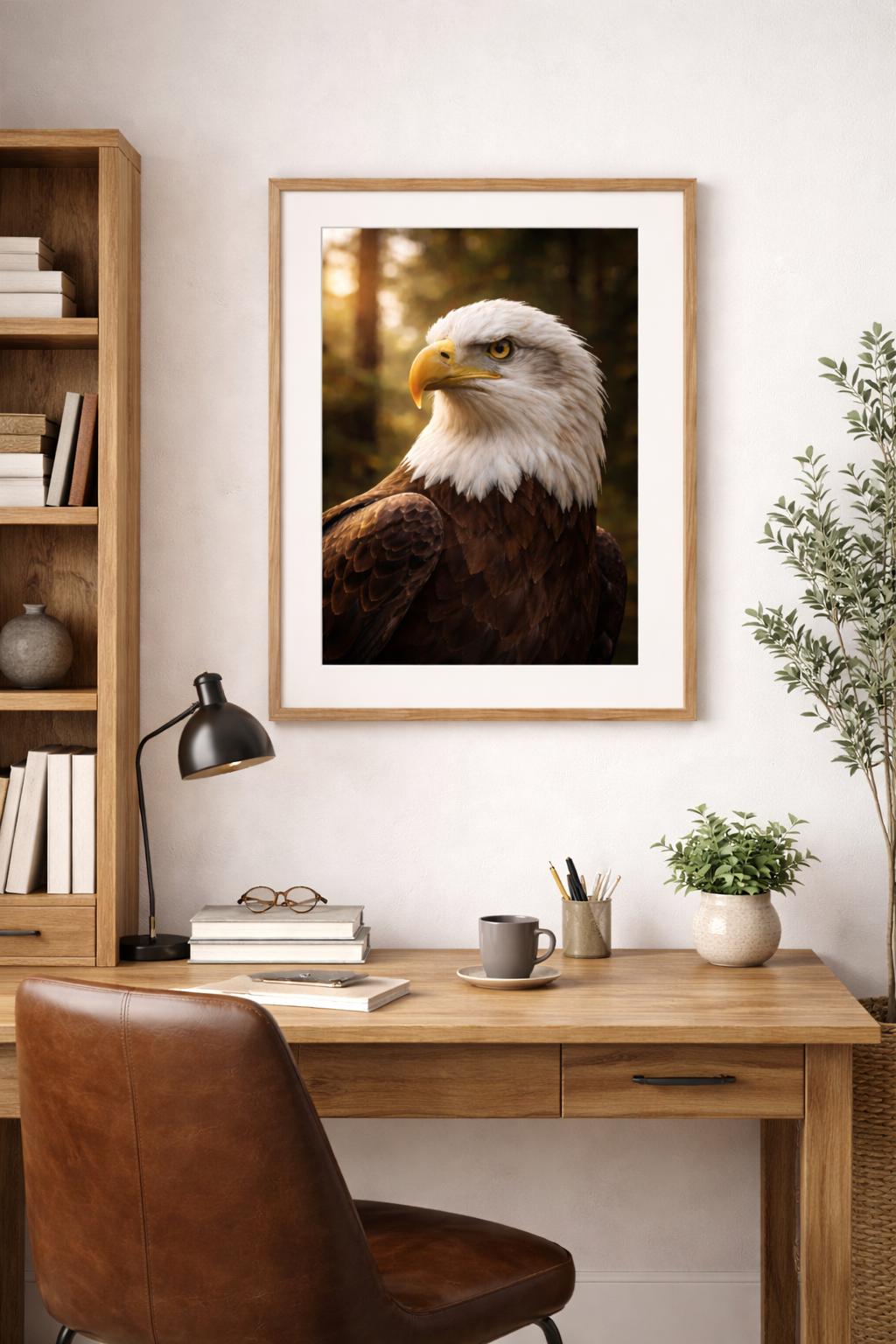 Bald Eagle Wall Art Print, Realistic Wildlife Bird Art, Eagle Portrait Nature Decor, Printable Wall Art Digital Download