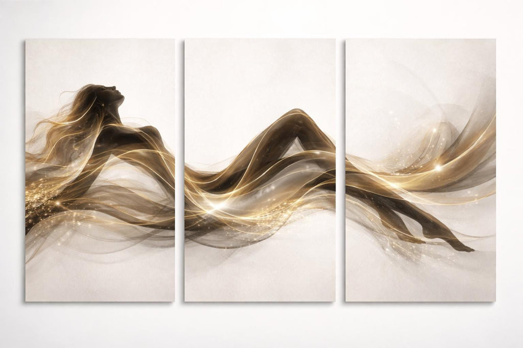 Gold Abstract Woman Silhouette Triptych, Elegant Printable Wall Art (Set of 3)