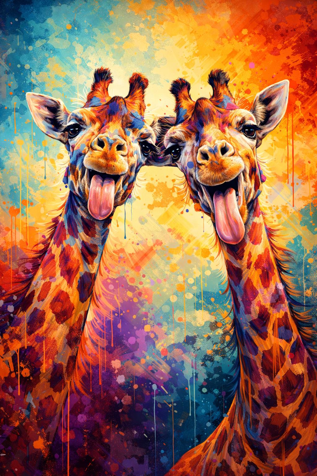 Funny Giraffe Wall Art, Colorful Giraffe Duo Print, Whimsical Animal Artwork, Modern Farmhouse Decor Printable