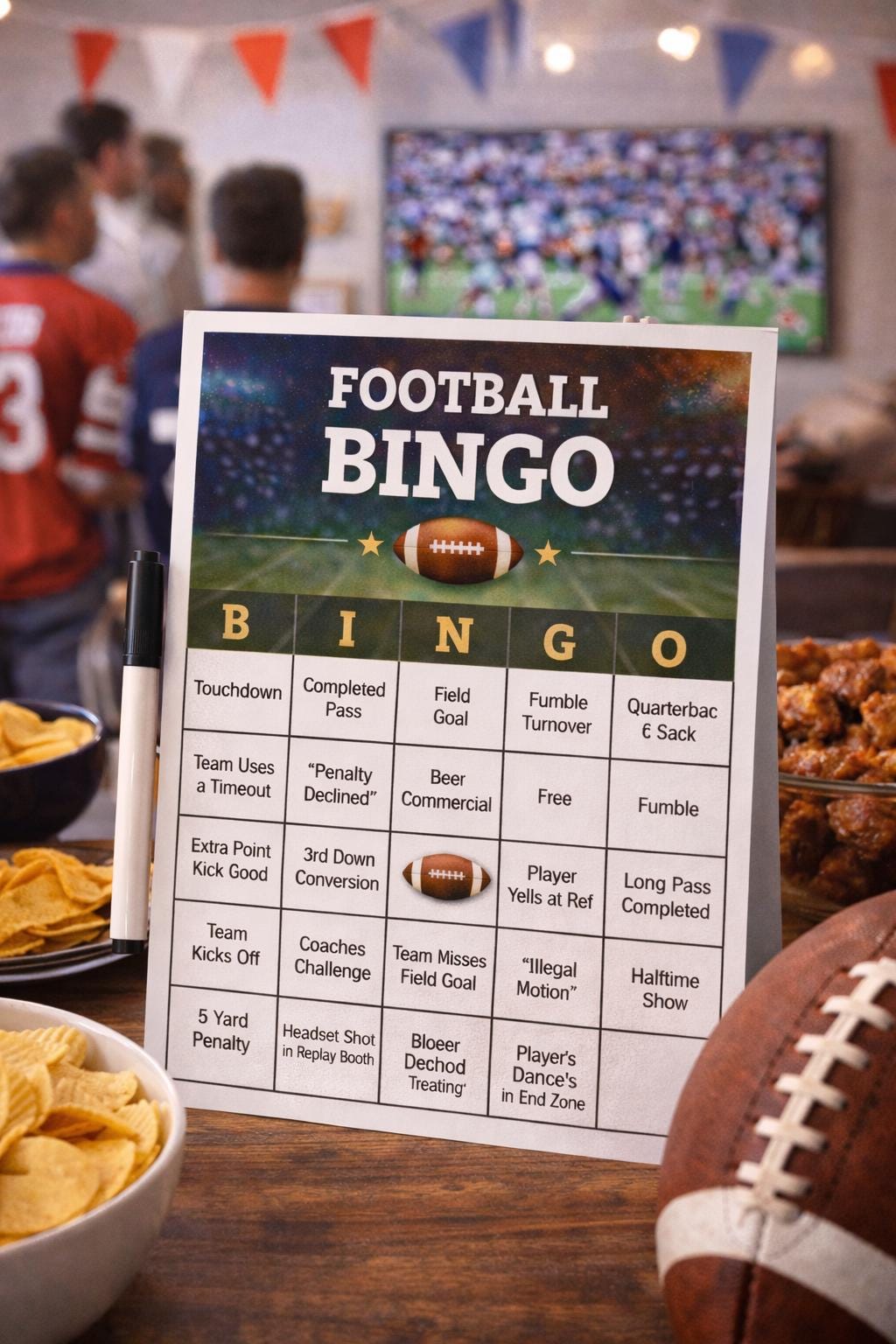 Football Bingo Printable, Super Bowl Party Game, Game Day Bingo Card, Easy Football Party Activity