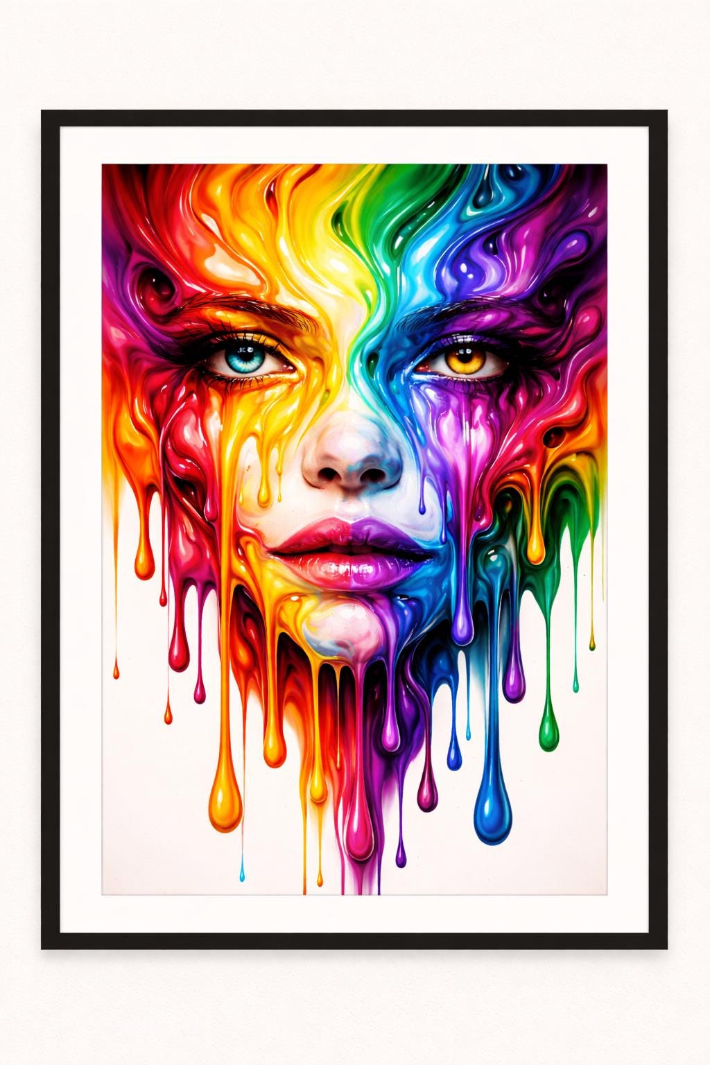 Abstract Melted Face Pride Wall Art, Rainbow Drip Portrait, LGBTQ Modern Art Print, Colorful Surreal Face Artwork
