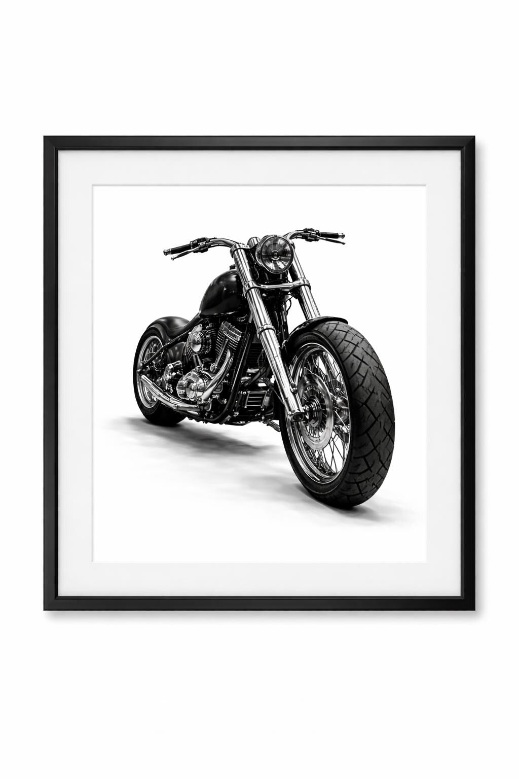 Custom Motorcycle Wall Art, Black Chopper Bike Photography, Biker Garage Decor, Modern Industrial Man Cave Art
