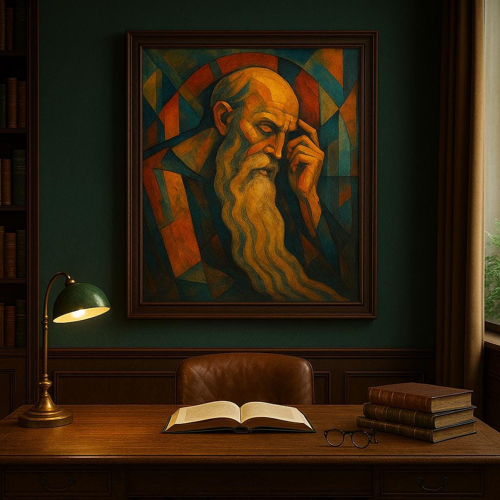 Cubist Elder Portrait Wall Art Abstract Geometric Painting Deep Wisdom Artwork Modern artwork