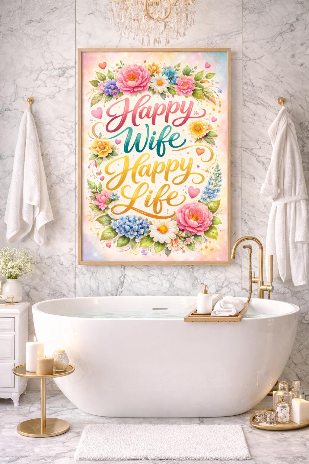 Happy Wife Happy Life Poster | Funny Quote Wall Art | Marriage Humor Print | Printable Home Decor | Digital Download