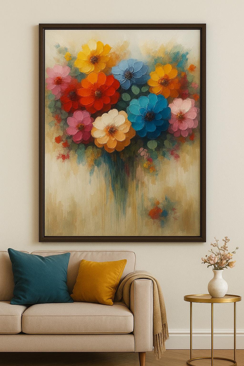 Impasto Flower Painting Print | Colorful Floral Bouquet (Digital Download)