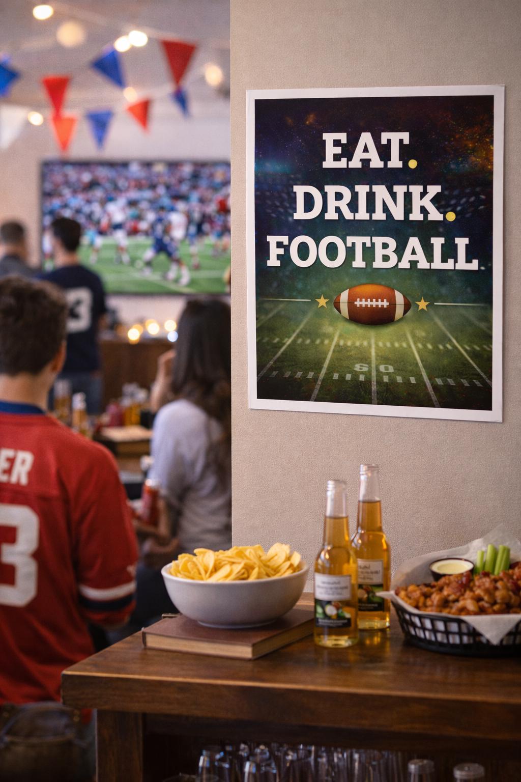 Eat Drink Football Printable Sign, Game Day Party Decor, Super Bowl Wall Art, Football Party Digital Download