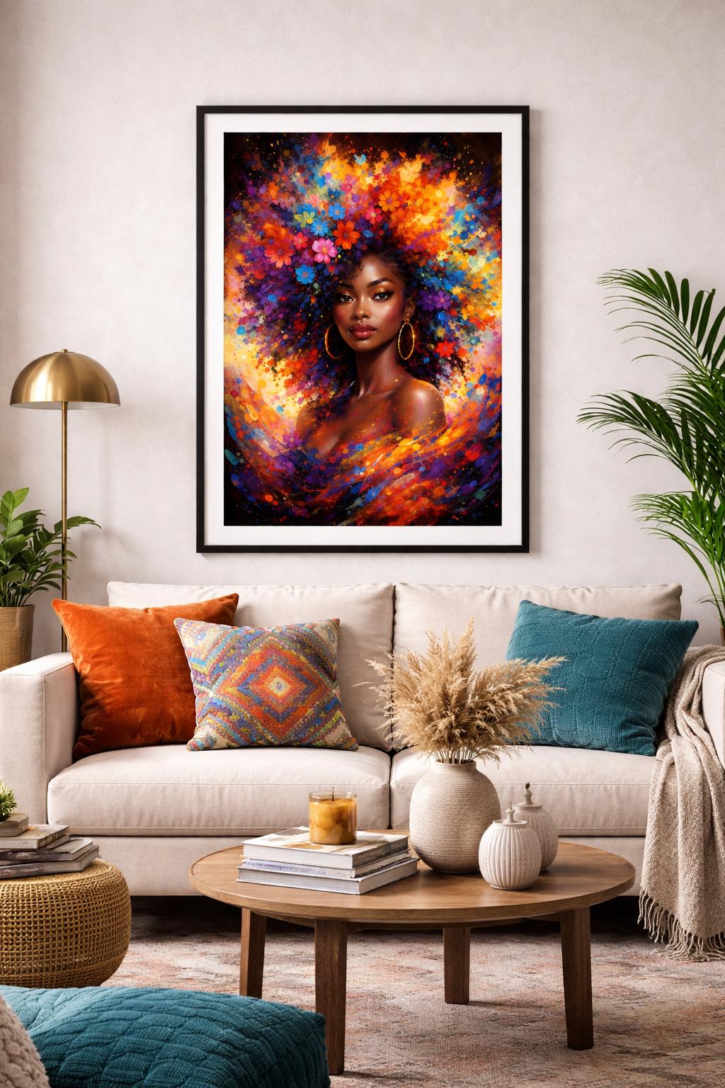 Afro Abstract Woman Art Print – Colorful Black Girl Magic Decor (Digital Download)