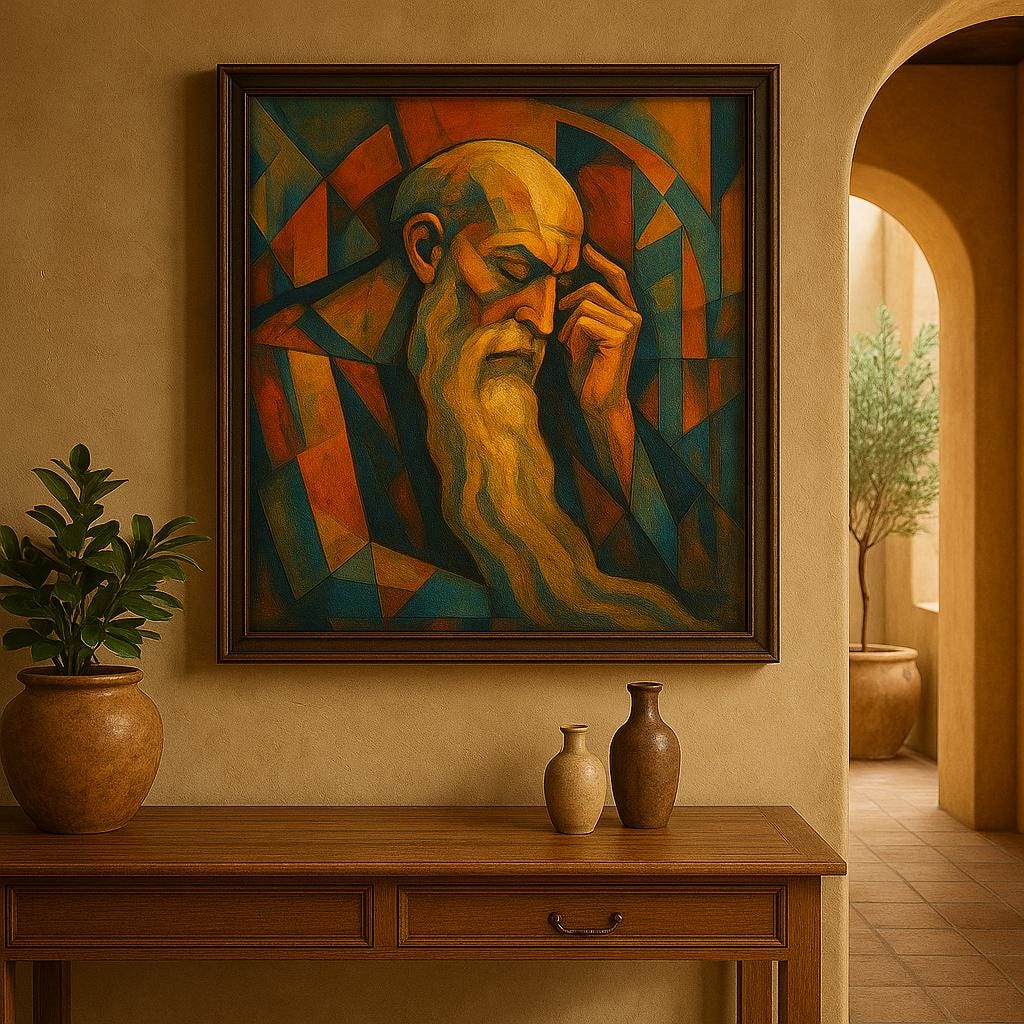 Cubist Elder Portrait Wall Art Abstract Geometric Painting Deep Wisdom Artwork Modern artwork
