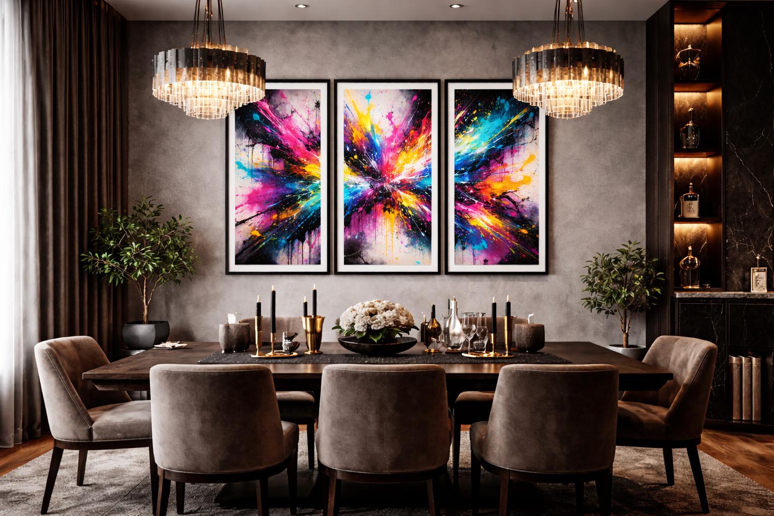 Color Explosion Triptych Wall Art, Vibrant Abstract Splatter Paint, Bold Modern Wall Decor, Neon Graffiti Printable Art Set