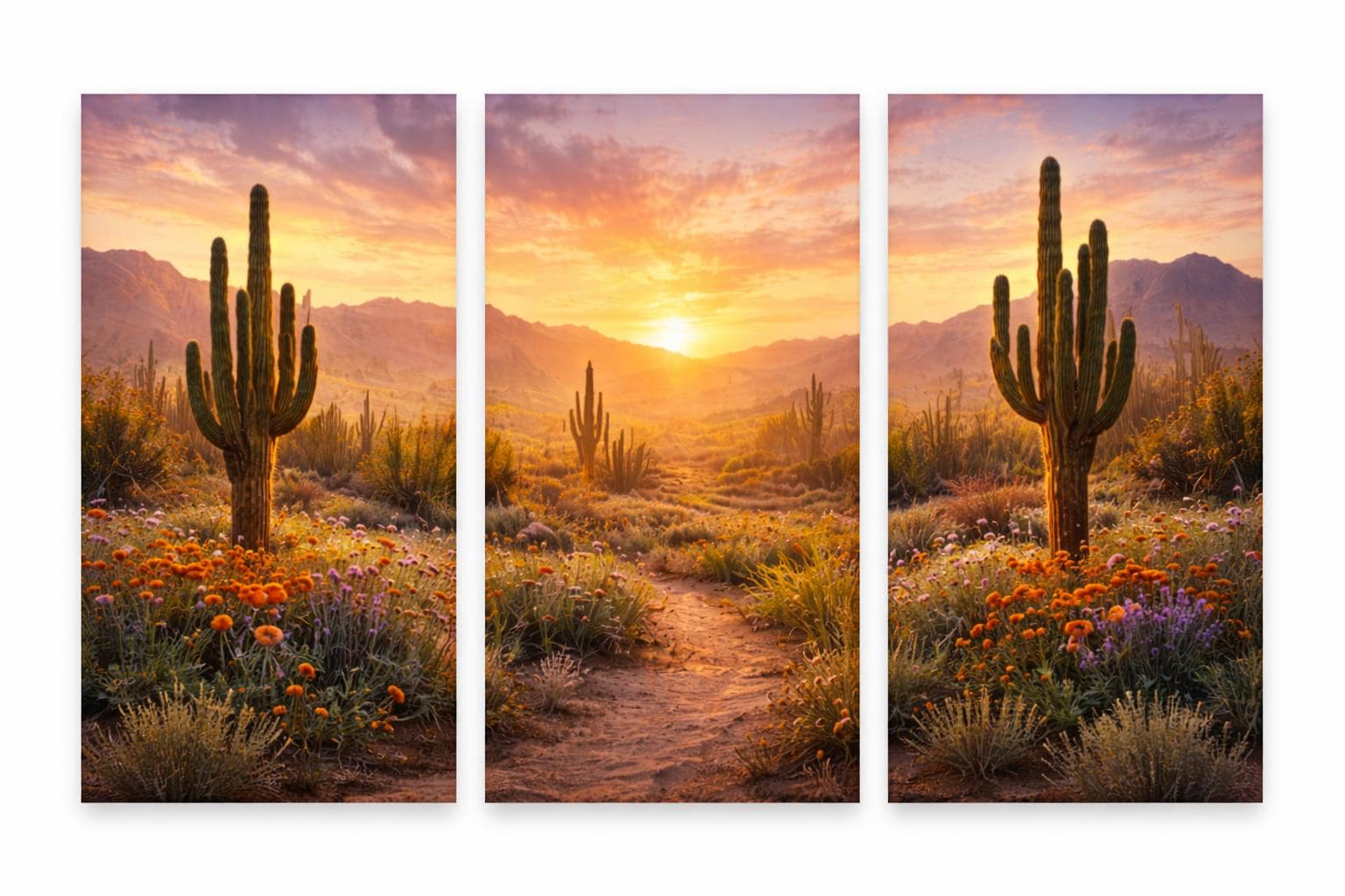 Desert Sunset Cactus Triptych Wall Art Set (Digital Download)
