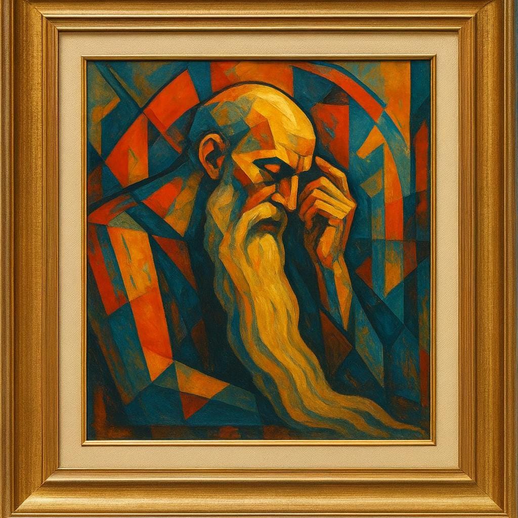 Cubist Elder Portrait Wall Art Abstract Geometric Painting Deep Wisdom Artwork Modern artwork
