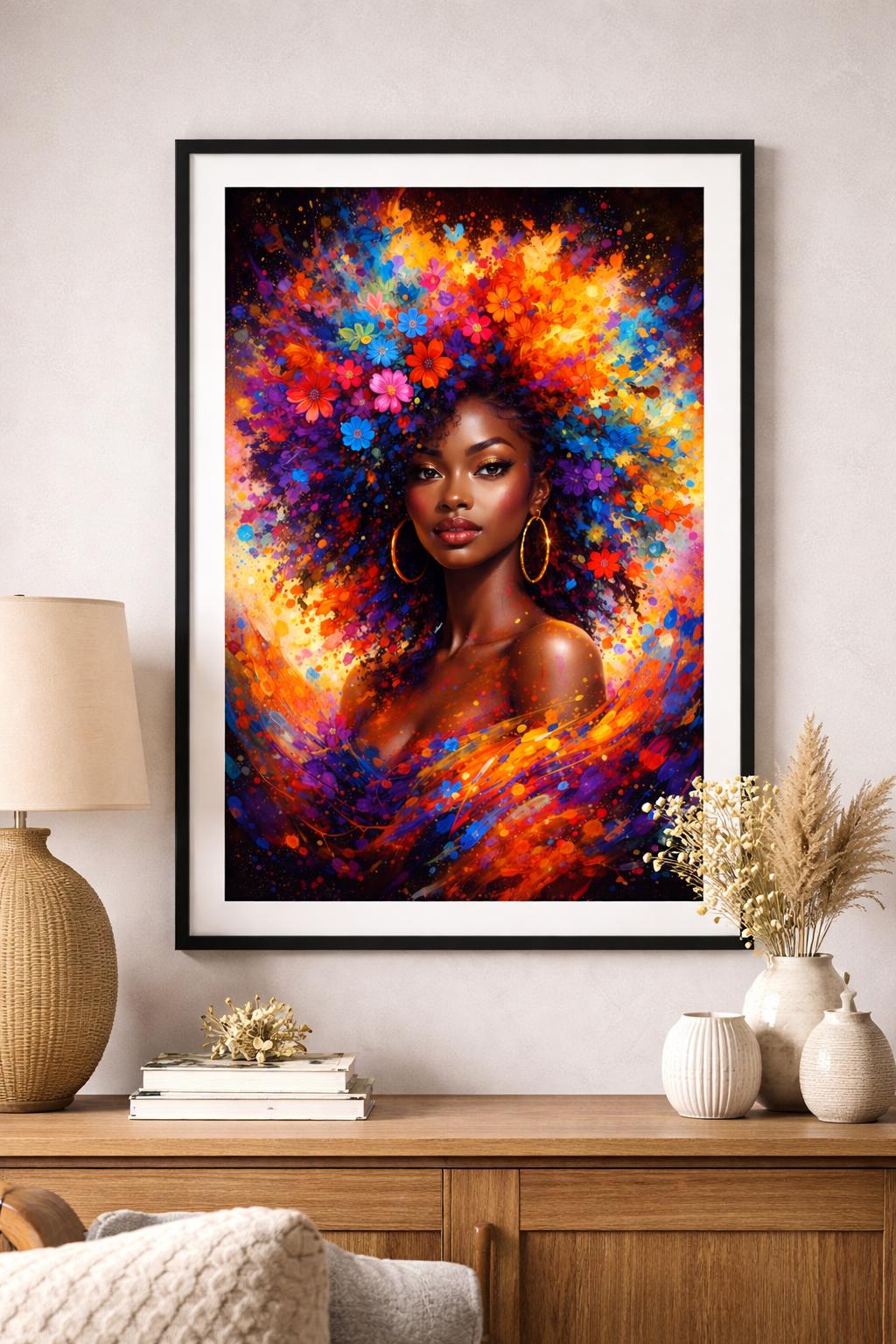 Afro Abstract Woman Art Print – Colorful Black Girl Magic Decor (Digital Download)