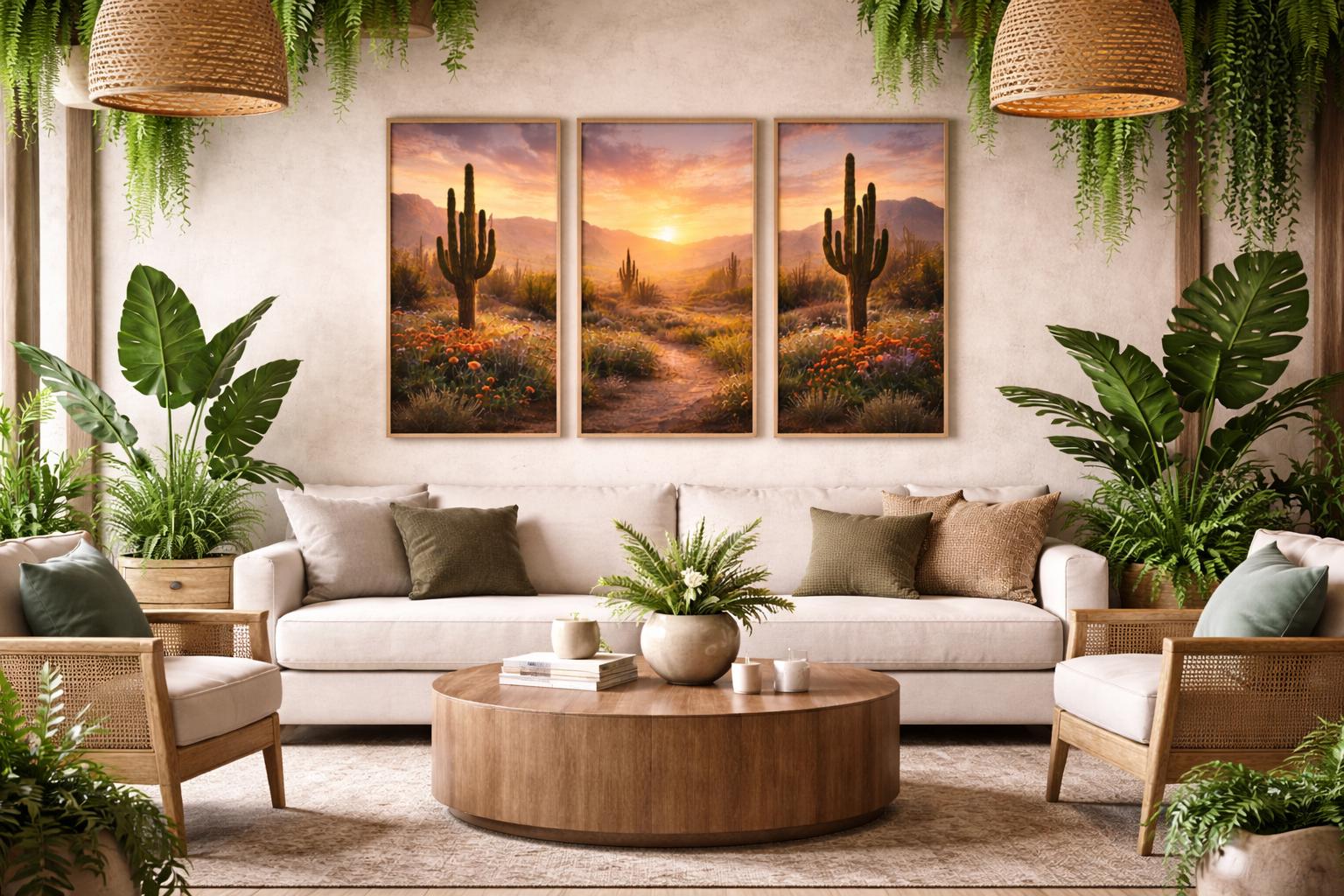 Desert Sunset Cactus Triptych Wall Art Set (Digital Download)