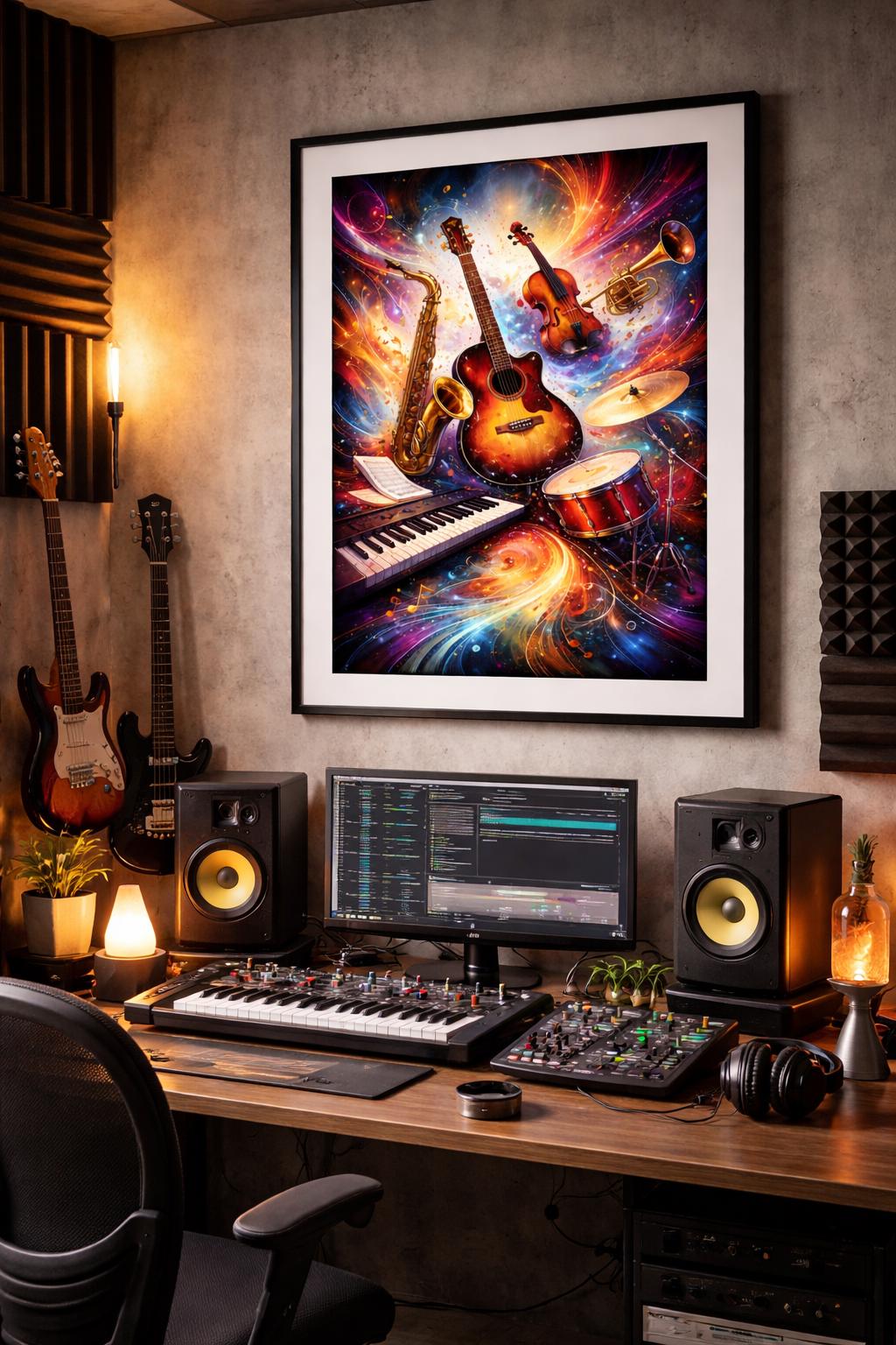 Abstract Musical Instruments Wall Art, Colorful Music Artwork, Vibrant Music Decor, Piano Guitar Violin Art, Printable