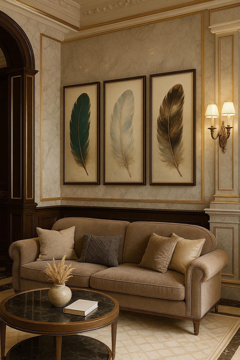 Feather Triptych Wall Art | Boho Gold Accent Art (Digital Download)