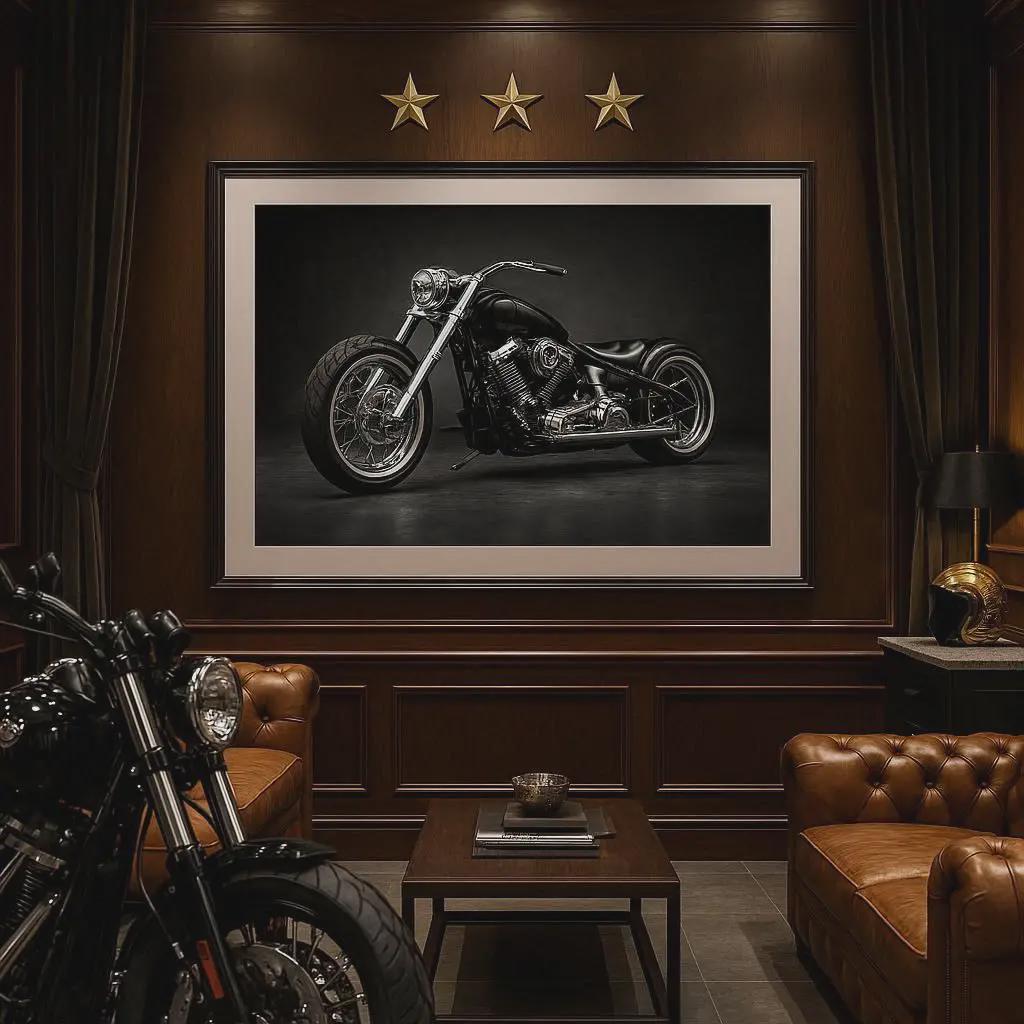 Black Motorcycle Wall Art, Biker Man Cave Decor, Custom Chopper Print, Dark Garage Art, Printable Motorcycle Poster