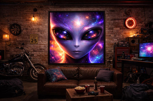 Abstract Alien Wall Art | Sci Fi Alien Face Artwork | Cosmic Space Art Print | Man Cave Garage Decor | Digital Download