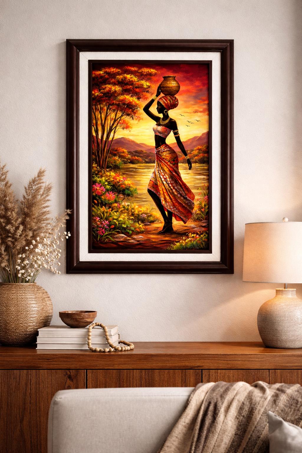 African Woman Sunset Painting | Afrocentric Home Decor (Digital Download)