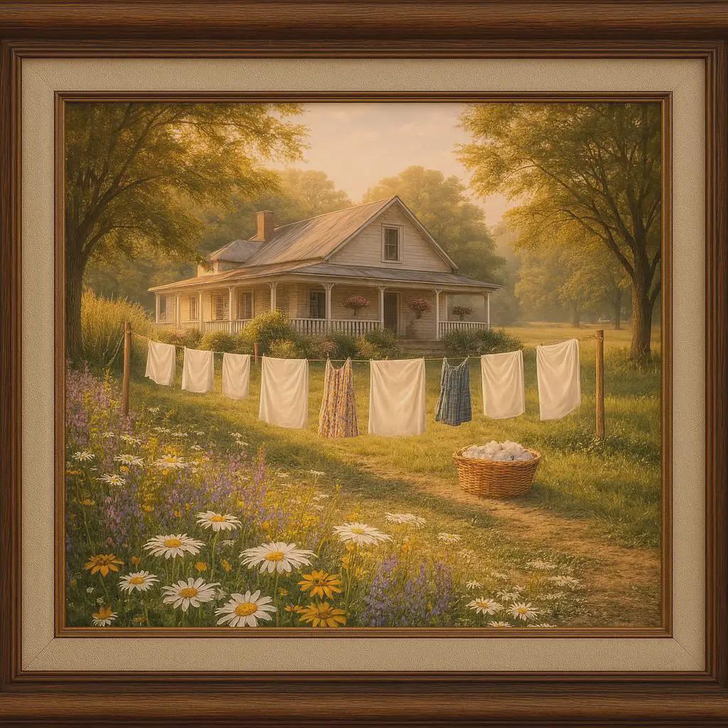 Farmhouse Wash Day Wall Art, Clothesline Farmhouse Print, White Farmhouse Laundry Art, Cottagecore Country Decor, Rustic Farm Printable