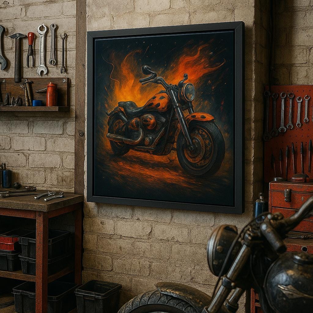 Flaming Cruiser Motorcycle Art • Bold Garage Decor (Digital Download)