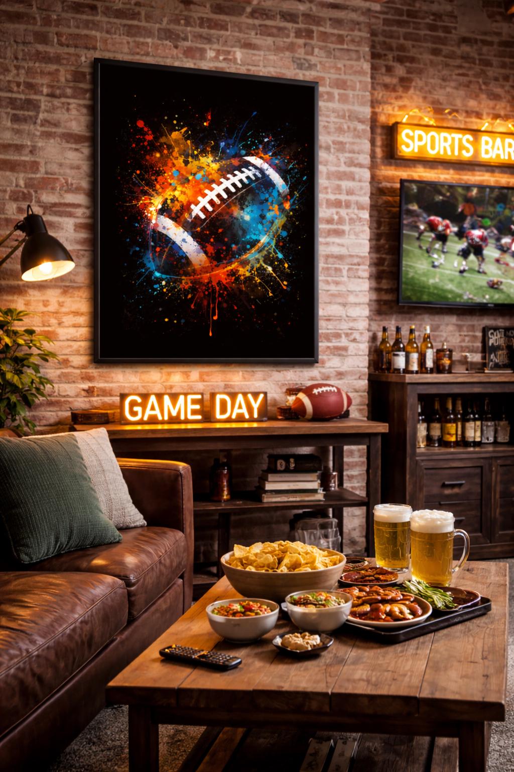 Abstract Football Wall Art, Game Day Paint Splatter Print, Modern Sports Decor, Super Bowl Party Digital Art