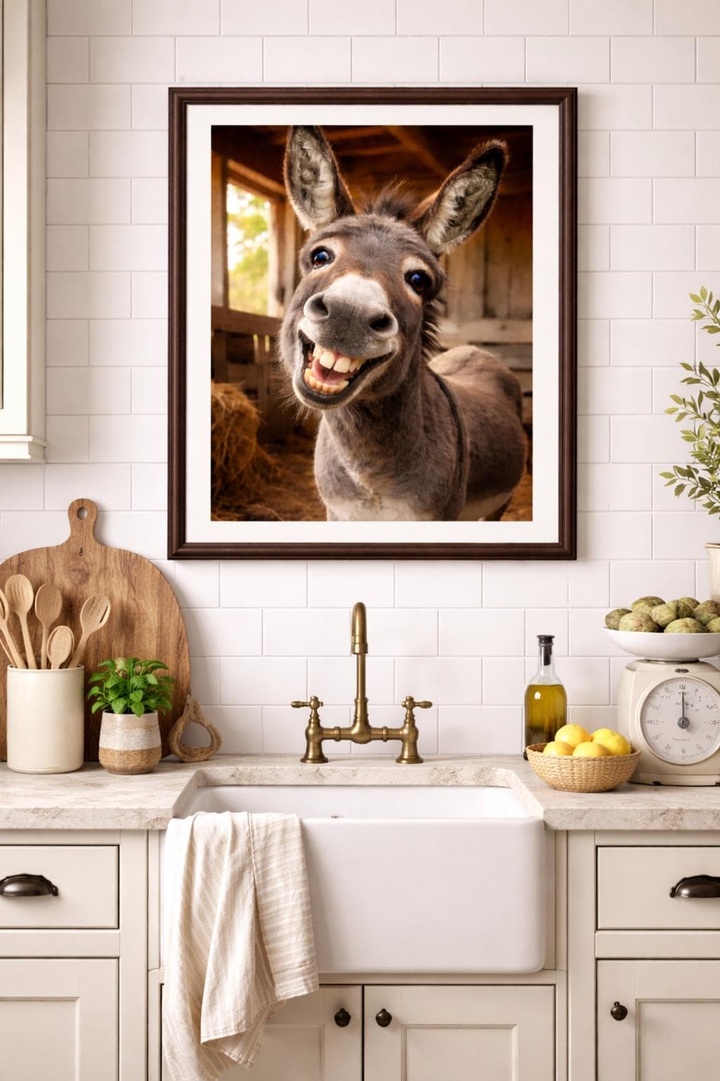 Funny Donkey Wall Art, Realistic Farm Animal Print, Rustic Farmhouse Decor, Humorous Donkey Portrait Printable