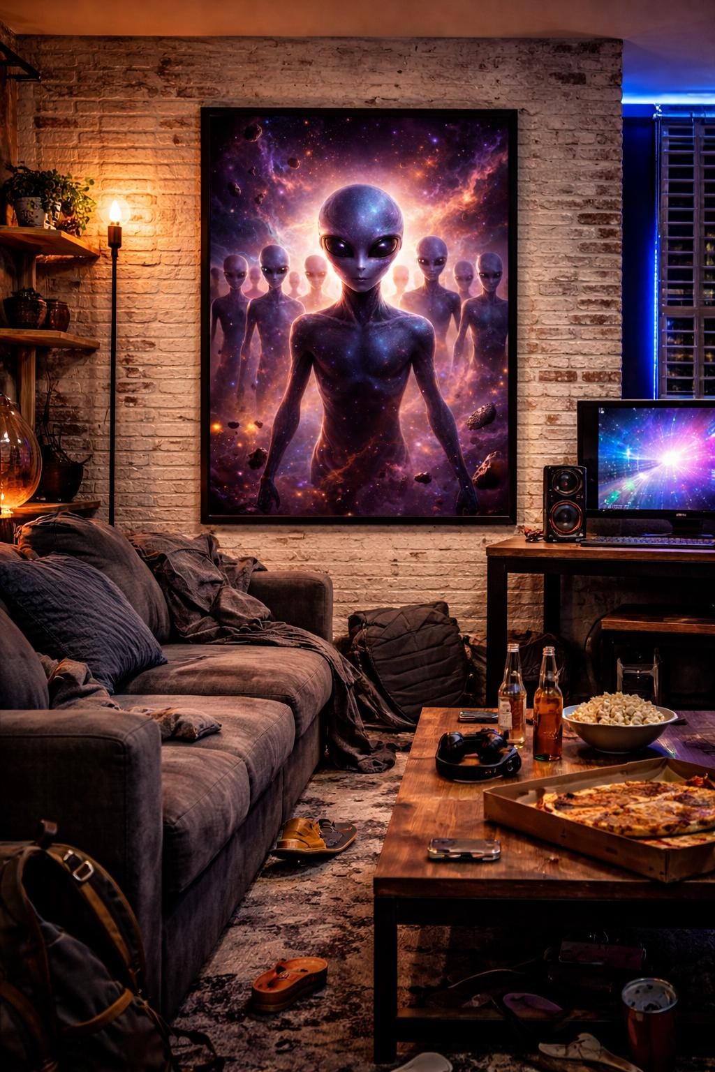 Alien Invasion Wall Art | Sci Fi Alien Group Artwork | Cosmic Space Art Print | Man Cave Garage Decor | Digital Download