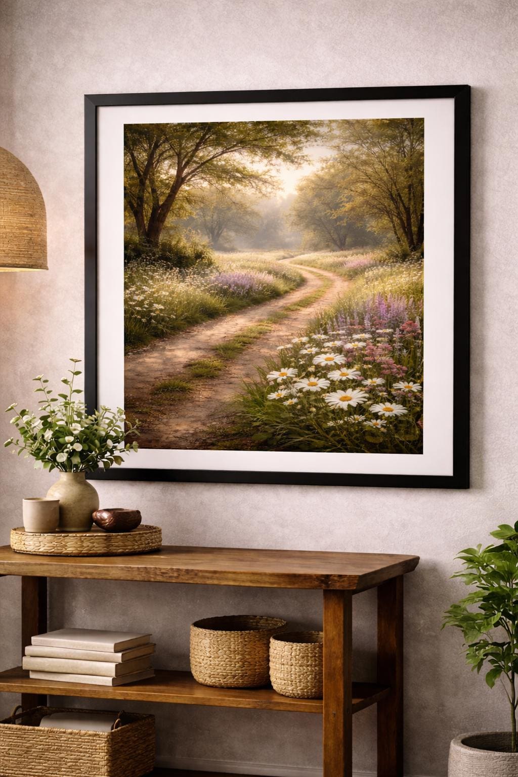 Country Path Wall Art, Wildflower Meadow Landscape, Spring Floral Road Art, Cottage Farmhouse Printable Digital Download
