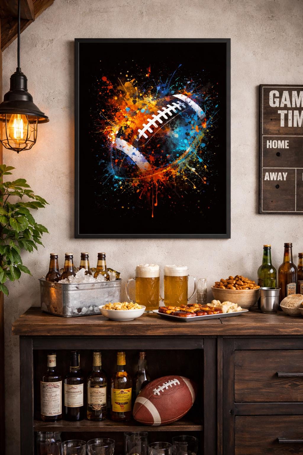 Abstract Football Wall Art, Game Day Paint Splatter Print, Modern Sports Decor, Super Bowl Party Digital Art