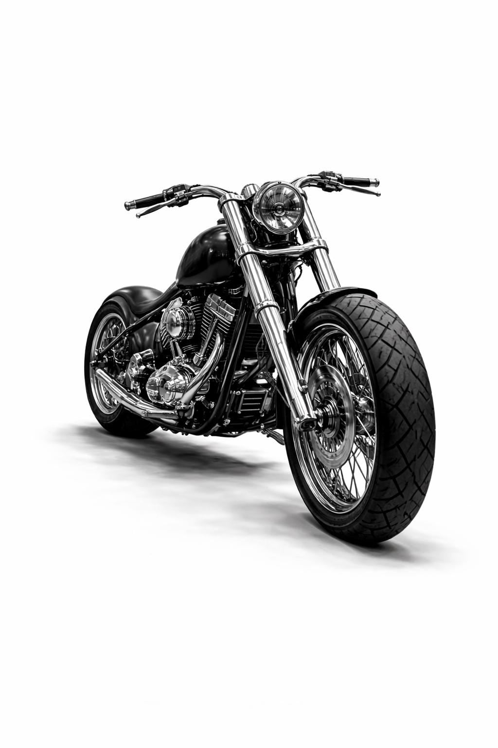 Custom Motorcycle Wall Art, Black Chopper Bike Photography, Biker Garage Decor, Modern Industrial Man Cave Art